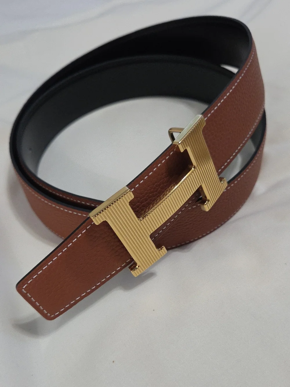 Hermes Brown Leather Men's Belt with Gold H Buckle 100cm